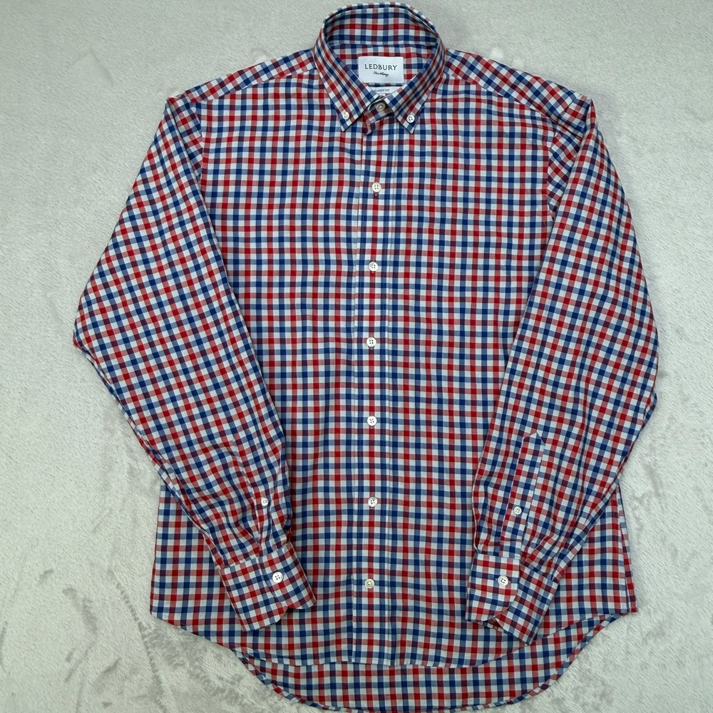Ledbury Classic Fit Gingham Button-Down Shirt M made in Turkey lightweight